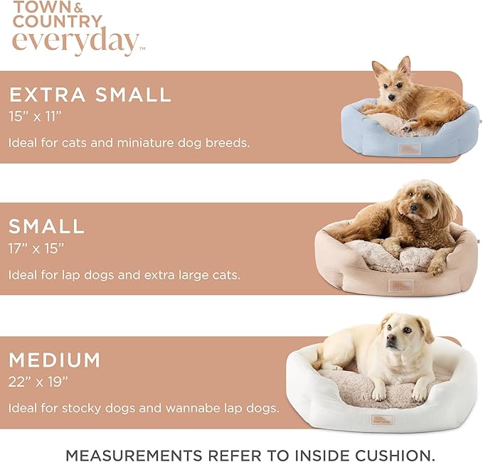 TOWN & COUNTRY EVERYDAY CuddleTown Faux Linen Comfy Cozy Cuddler Pet Bed, Supportive & Calming, Non-Slip Bottom, Machine Washable Cover, Beige, Small 22"x20"x7"