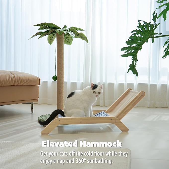 PETKARAY Cat Chair, Beach Theme Cat Hammock Bed, Raised Bed, Mini Beach Chair, Cute Lounger for Indoor Kittens