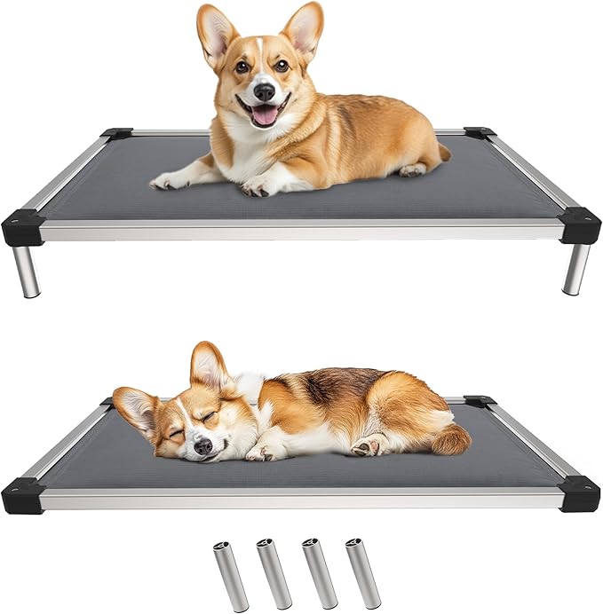FXW TitanNest Chew-Proof Elevated Dog Bed, Raised Cot for Indoor/Outdoor/Camping Use, Durable & Washable Padded Pet Bed for Medium Dogs, 42.0" L x 27.0" W x 5.0" H, Gray