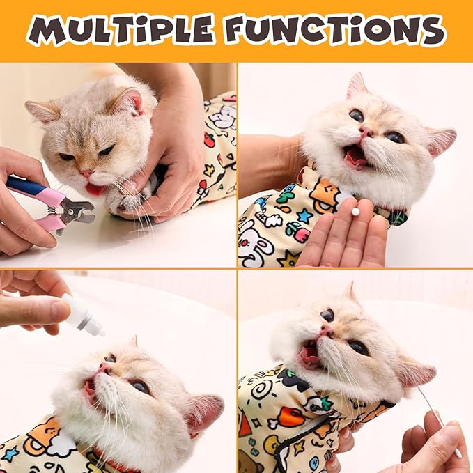 Cat Grooming Wrap, Self-Adherent Soft Cat Blanket to Wrap, Nail Clipping, Anti-Bite, Anti-Scratch, Anti-Escape Calming Wrap (Space, 3-6 lbs)
