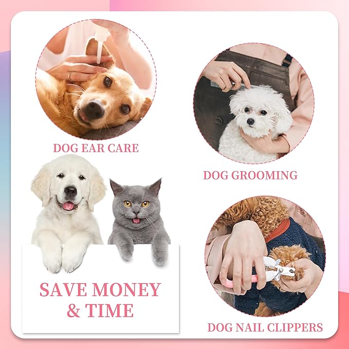 PatiencET Dog Grooming Hammock, Pet Grooming Hammock for Cats & Dogs with Security Strap, Dog Sling for Nail Trimming with Nail Clippers/Trimmer, Nail File, Pet Comb(Pink XS)