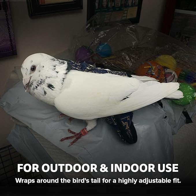 Bird Diaper, Wrap Around, for Larger Pigeons, Small Breed Hens and Roosters, Leak-Proof Design, Comfortable Fleece Strap Bird Harness with Sewn-in Liner & Secure Hook and Loop Closure - XS, Tiger