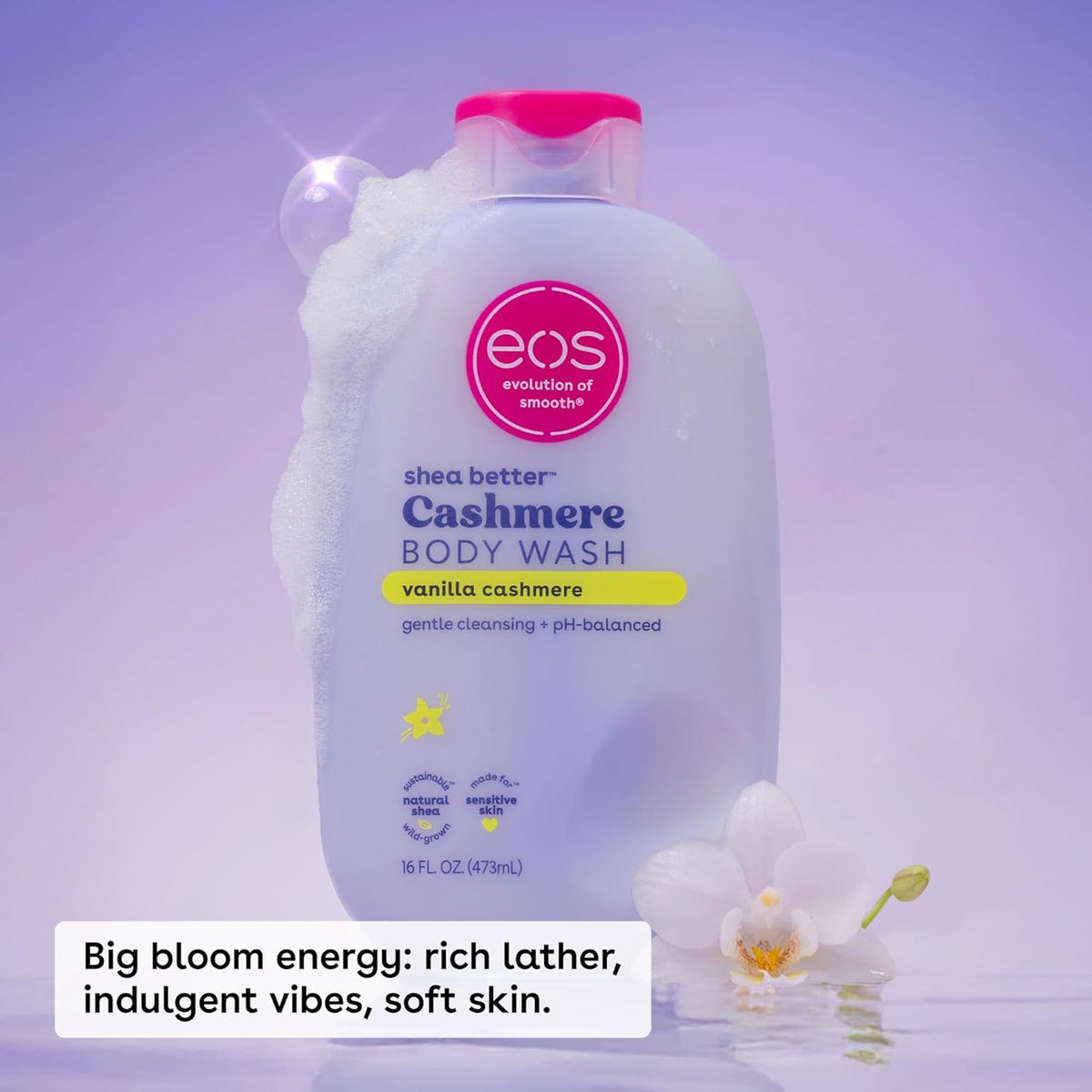 eos Body Wash, Vanilla, Moisturizing Creamy Gel Formula with Shea Butter, Glycerin, Vitamin E, pH Balanced, Sensitive Skin, Vegan, 16 fl oz