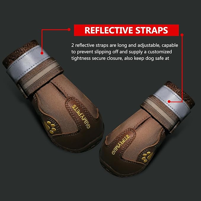 QUMY Dog Shoes for Large Dogs, Medium Dog Boots & Paw Protectors for Winter Snowy Day, Summer Hot Pavement, Waterproof in Rainy Weather, Outdoor Walking, Indoor Hardfloors Anti Slip Sole Khaki 7