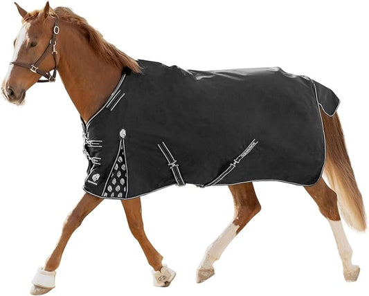 Equinavia Norse Lightweight 100g Fill Horse Rain Blanket | Waterproof Turnout Sheet - Black - 66 in - Black - 69 in