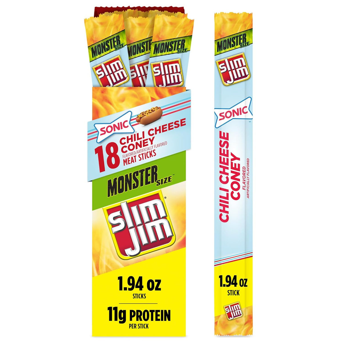 Slim Jim Monster Smoked Meat Sticks, Original Flavor, High Protein, 1.94 oz. (18 Count)