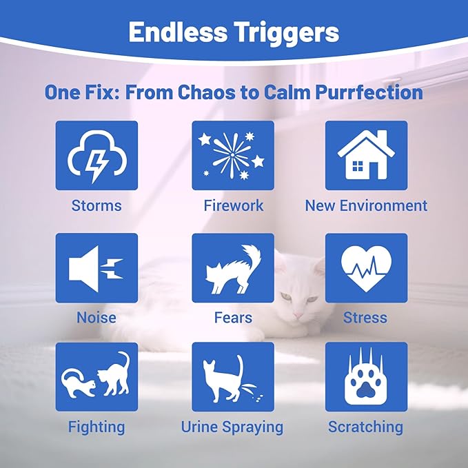 Cat Calming Diffuser, Cat Calming Pheromone Diffuser, Safe Cat Anxiety Relief, Lasts 60 Days, Reduce Stress, Cat Pheromone Diffuser (2Diffusers+2Refills), Calming Cat Pheromone Diffuser