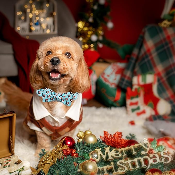 Dog Collar, Christmas Dog Collar Plaid Pet Collar Bow Holiday Bows Girl Boy Puppy Collar Adjustable Pet Collar for Medium Dogs