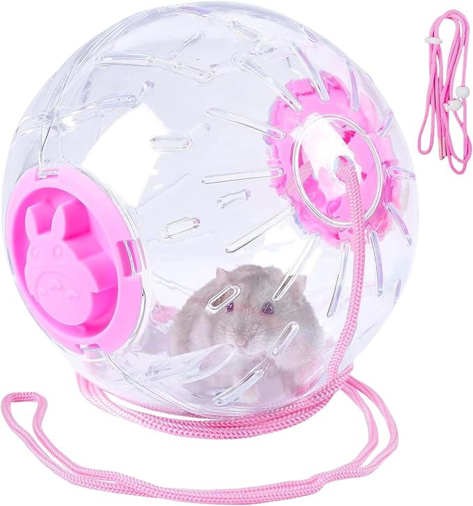 4.9" Hamster Wheel,Exercise Ball & Wheel - Silent Running Toy with Anti-Skid,Transparent Hamster Ball,Breathable Design & Rope for Easy Carry,for Little/Dwarf Mouse, Pink