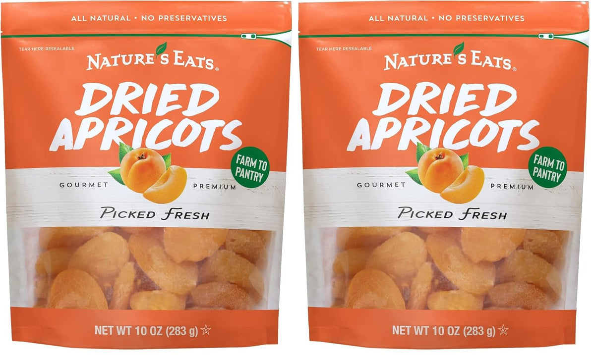 Nature's Eat Sun Dried Turkish Apricots - Dried Apricots Organic, Healthy Fruit Snacks for Adults & Kids - No Sugar Added - Gluten Free & Vegan - Resealable Bag 10 Ounce (Pack of 1)