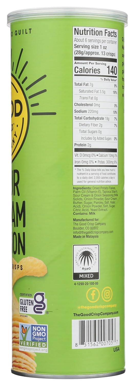 The Good Crisp Company Sour Cream & Onion Gluten-Free Potato Chips, 5.6 Ounce (Pack of 1), Non-GMO & Allergen-Friendly Snacks