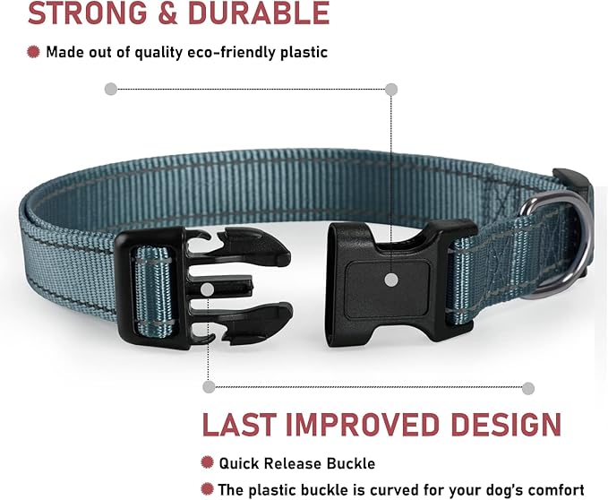 Reflective Dog Collar with Buckle Adjustable Safety Nylon Collars for Small Medium Large Dogs, Grey M