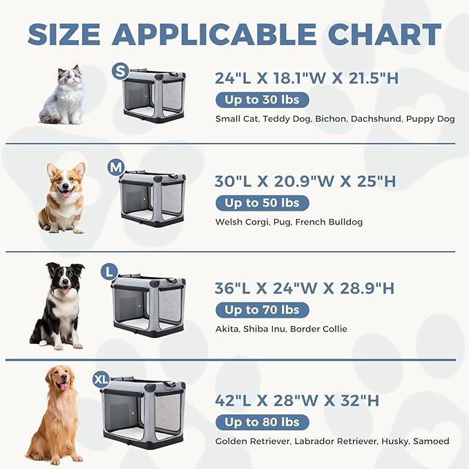 DUMOS Dog Crate 36 Inch Travel Cat Pet Carrier for Medium Large Dog, Portable Foldable Soft Pet Crate with Storage Bag & Washable Pad for Indoor Outdoor Dog Kennel Carrier (L-70lbs, Grey)