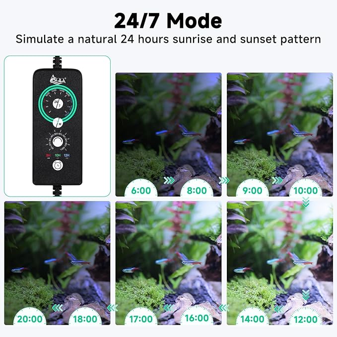 AQQA LED Aquarium Light, 24/7 Mode IP68 Waterproof Extendable Bracket Fish Tank Light, DIY Mode Full Spectrum Aquarium Plant Light, Adjustable Timer/Brightness Memory Function for 18-24 Inch Fish Tank