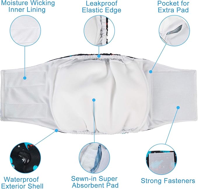 CuteBone Male Washable Dog Diapers Belly Bands 3pcs a Pack DM05M
