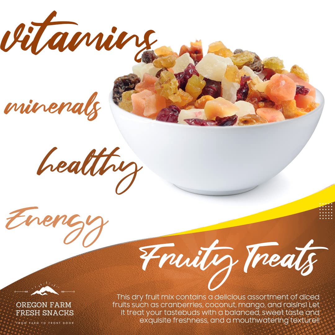 Oregon Farm Fresh Snacks Dried Fruit Mix – Snack Mix With Dried Cranberries, Coconut, Mango & Raisins - Healthy Adult & Kids Snacks - USA Made (24oz)