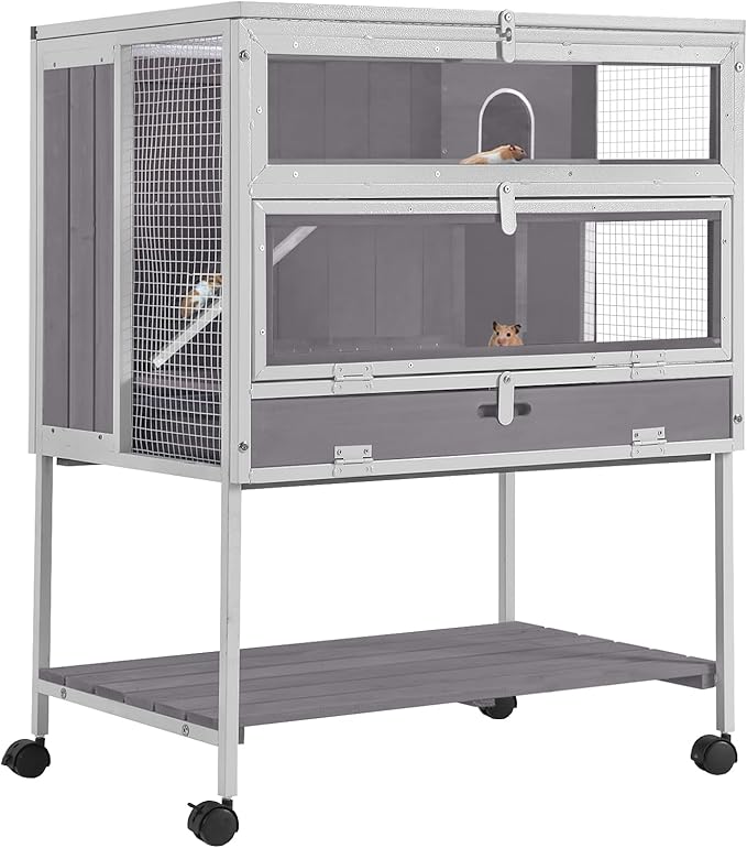 Guinea Pig Cage Hamster Cage All-Around Metal Frame Rat House on Wheels,Small Animal Cage with Deeper Tray