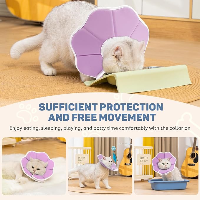Avont Soft Cat Recovery Cone Collar, Adjustable Lightweight Kitten E-Collar for Small Dogs, Comfortable Neck Donut Stop Licking Scratching After Surgery -Purple(L)