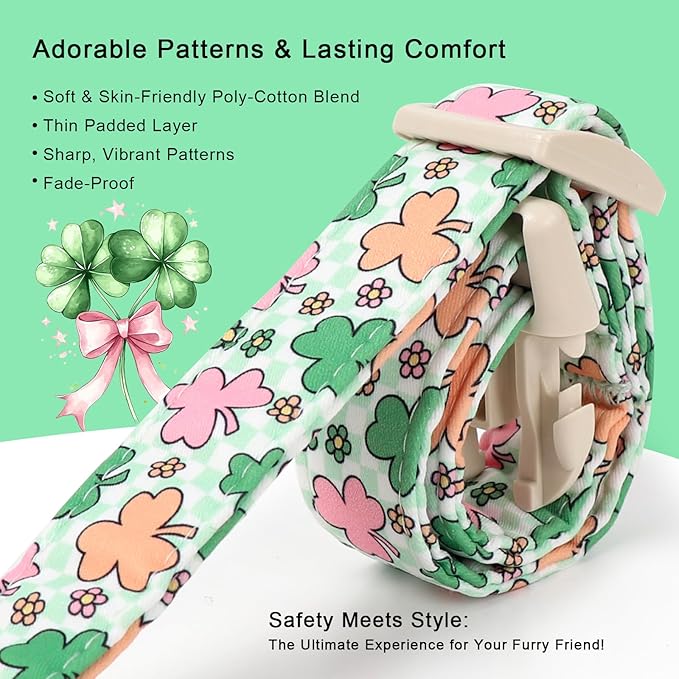 St Patricks Day Dog Collar for Puppy Small Dogs - Cute Pastel Lucky Clover Dog Collars, Lightweight Adjustable Irish Green Festival Dogs Collars with Quick Release Buckle XS