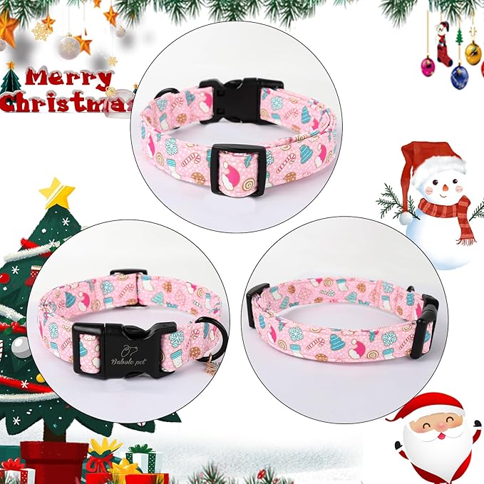 Christmas Dog Collar for Small Dogs - Cute Snowflake Print Pink Christmas Collars for Dogs, Soft Adjustable Winter Holiday Dog Collars with Quick Release Buckle S