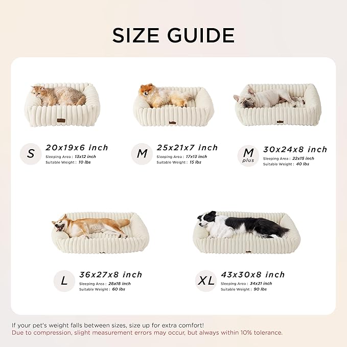 Bedsure Washable Dog Bed for Medium Dogs - Cute Furry Puppy Beds, Rectangle Orthopedic Corduroy Fleece Pet Beds with Removable Zipper Cover, 30x24x8inches, Blush Pink