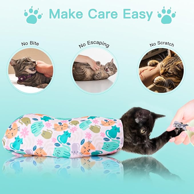 33.5" Cat Wrap for Grooming, Maximum, Self-Adherent Soft Cat Blanket for Nail Clipping, Anti-Scratch-Escape Calming Wrap, Cats Burrito Swaddle for 6-18 lbs (Funny Bear, XX Large)