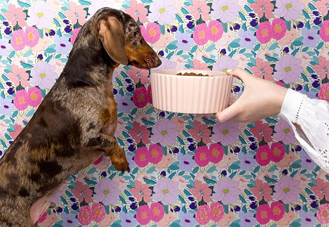 Waggo Ripple Ceramic Dog Bowl for Medium and Large Breeds - Modern with Matte Finish, Heavyweight Durable Pet Food and Water Dish Crock, Dishwasher Safe (Large, White)