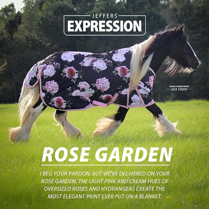Jeffers Expression 1200 Denier Standard Neck Turnout Blanket, Rose Garden, 78" - Waterproof, Breathable Horse Blanket with 0g Polyfill, No insulation - Ideal Protection for Wind and Rain, Light Weight