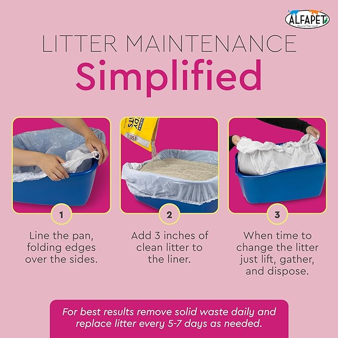 Alfapet Elastic Cat Litter Box Liners - Extra Giant 30 Count - Tear-Resistant Cat Litter Bags - Waterproof Kitty Litter Liners - Fits Litter box Pan Sizes XL, Giant, X-Giant, 37" x 18", 20 lb Capacity