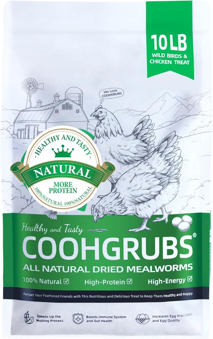 Dried Mealworms for Birds, Non-GMO High Protein Chicken Treats & Poultry Feed, 10 lb Bag