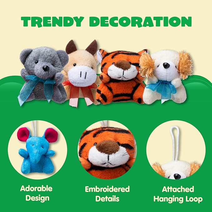 JOYIN 36 Pack Mini Animal Plush Toy Assortment (36 Units 3" Each),Bulk Stuffed Animals Party Favors for Kids, Small Animals Plush Keychain Decoration, Carnival Prizes, Christmas Party Favors