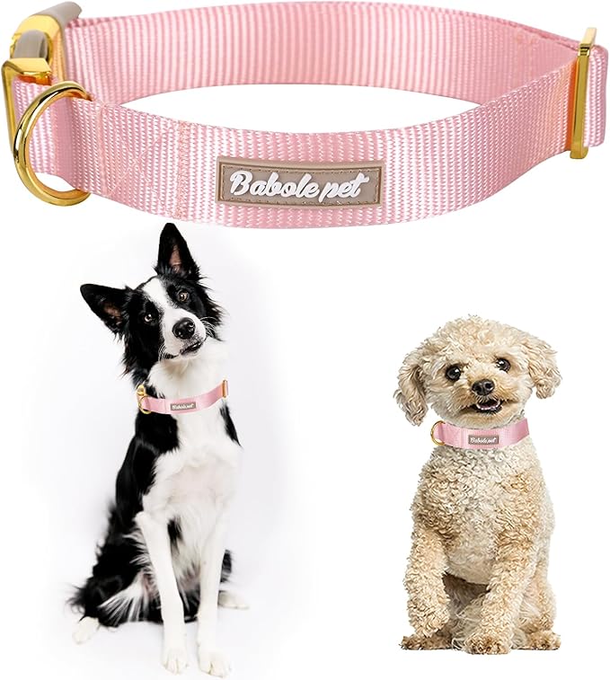 Nylon Dog Collar - Adjustable Pink Soft Webbing Dog Collars for Small Medium Large Dogs Boy Girl Puppy Collar with Safety Metal Buckle S