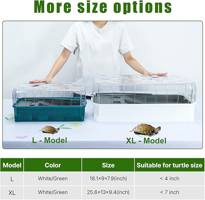 Turtle Habitat Spacious Turtle Tank Kit with Rain Shower Filter SPA & Easy Drain - Perfect for Baby Turtles, Red Eared Sliders Tortoises White, 18.2×9.2×8 Inch