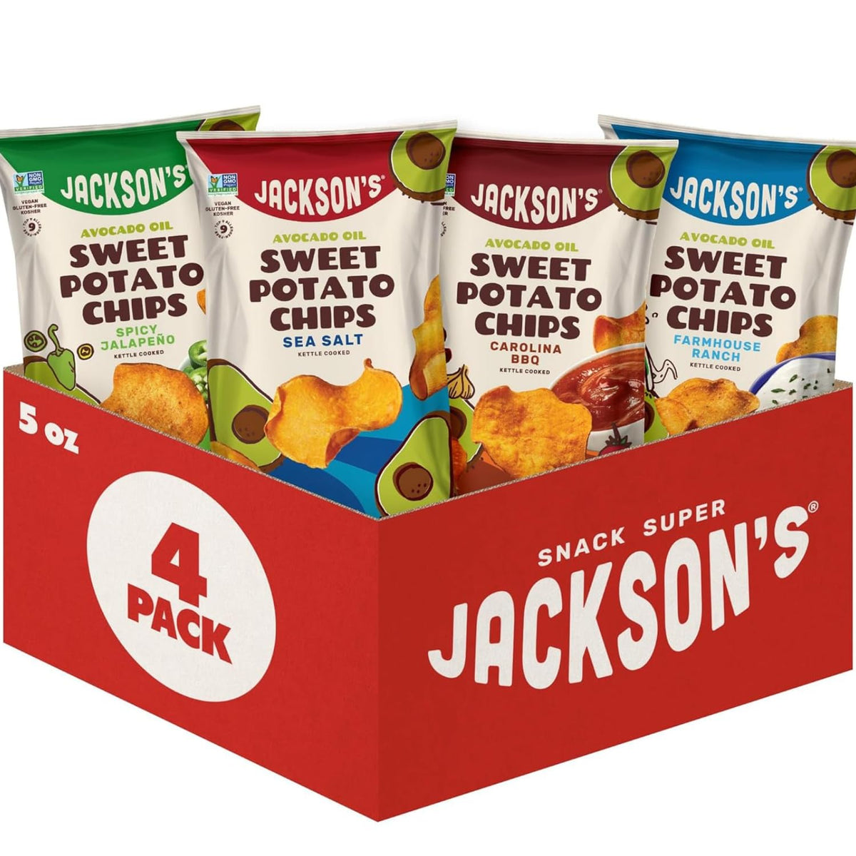 Jackson’s Sweet Potato Kettle Chips with Sea Salt made with Avocado Oil (1.5 oz, Pack of 10) - Allergen-friendly, Gluten Free, Peanut Free, Vegan, Paleo Friendly - Shark Tank Product