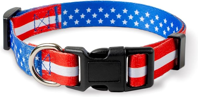 Native Pup American Flag Dog Collar- Red White and Blue- Patriotic Collars for 4th of July, USA- Adjustable Small, Medium, Large Breed Dogs (Small, Flag I)