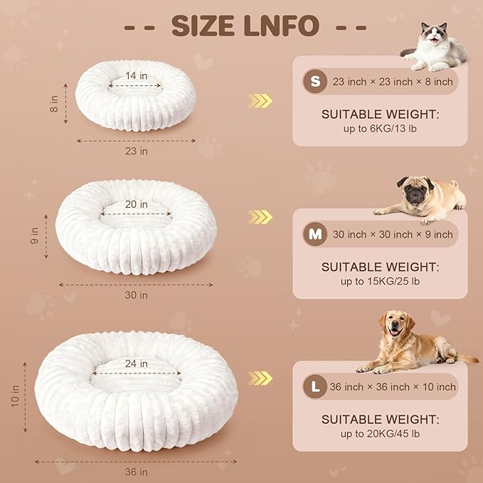 Self Warming Pet Bed, Donut Dog Bed for Small & Medium Dogs, Self-Heating Pet Bed with Non-Slip Bottom, Winter Comfort Dog Beds for Puppies, Washable & Portable Egg Tart Shape (M)