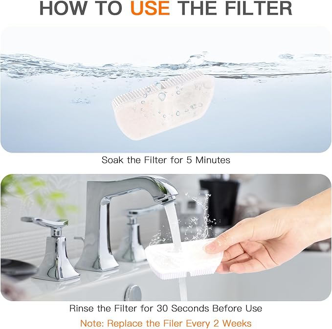 Cat Water Fountain Filters for 84oz/2.5L Petilog Pet Water Dispenser Fountain (8 Filters& 8Sponges)