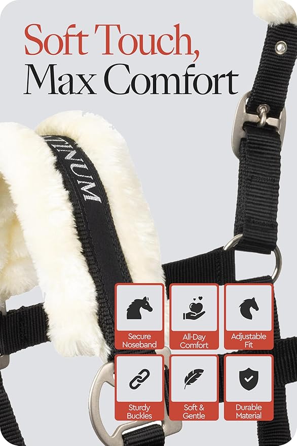 HORZE Howard Soft Fleece Padded Adjustable Polyester Horse Halter - Black - Cob