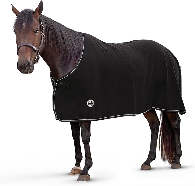 Jeffers Equine Elite Fleece Horse Cooler Blanket, 66 Inch – Soft, Adjustable Fit, Lightweight, Easy Care, Moisture Wicking Cooling Sheet with Surcingle for Post Exercise, Travel for Horses – Black