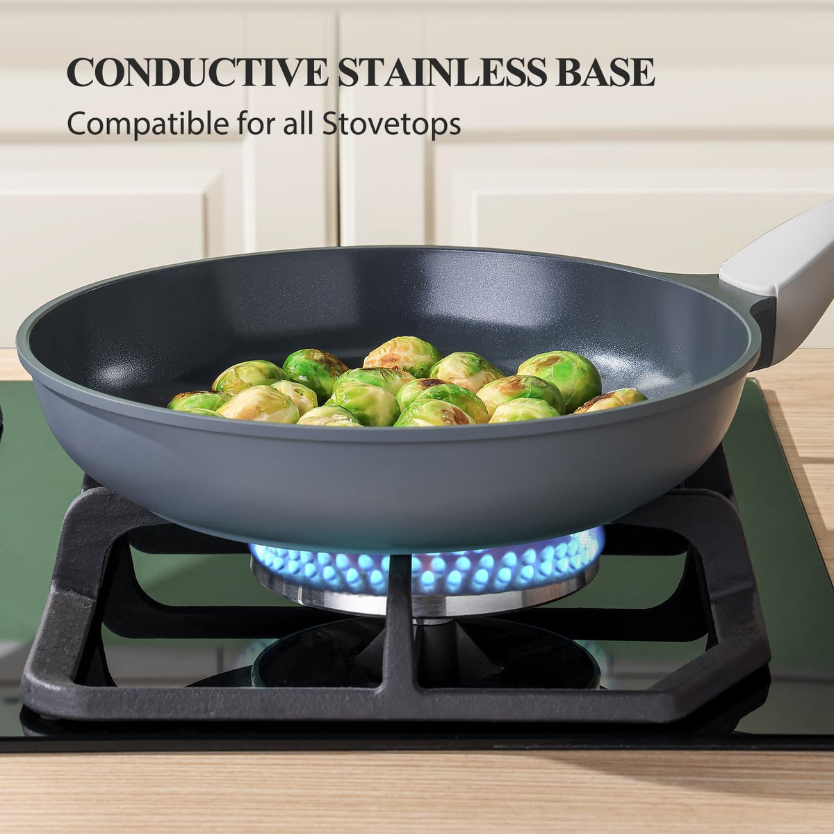 PRICUSIS Nonstick Ceramic Frying Pan, 8/10/12 Inch Non Toxic Skillet, Egg & Omelet & Chef's Pan, Induction Compatible & Oven Safe, Dishwasher Safe,PTFE PFAS & PFOA Free (8-Inch, Gray)