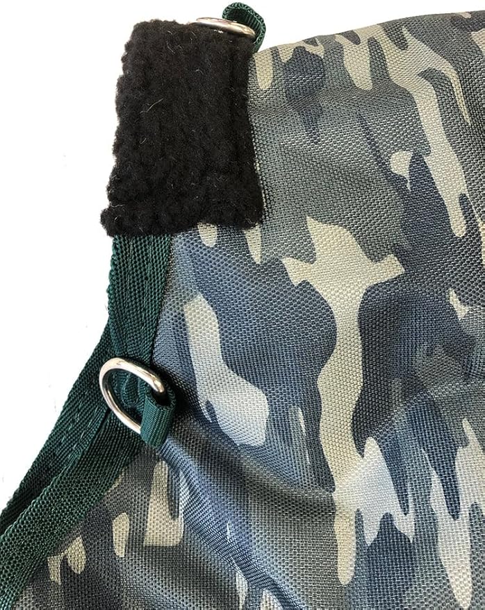 AJ Tack 1200D Waterproof Winter Horse Blanket with Hood - 400g Heavyweight Turnout with Fleece Collar, Shoulder Gussets & Tail Flap - Camouflage 66"