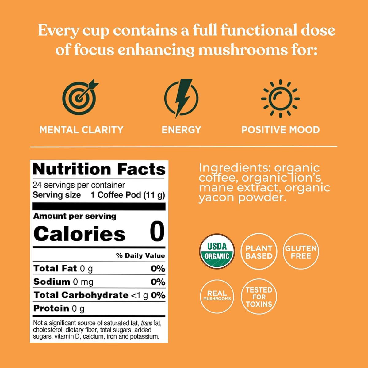Four Sigmatic Mushroom Coffee K-Cups | Organic Dark Roast Coffee with Lion’s Mane Mushroom Powder & Yacon | Focus & Immune Support | Vegan & Keto | Sustainable Pods | 24 Count