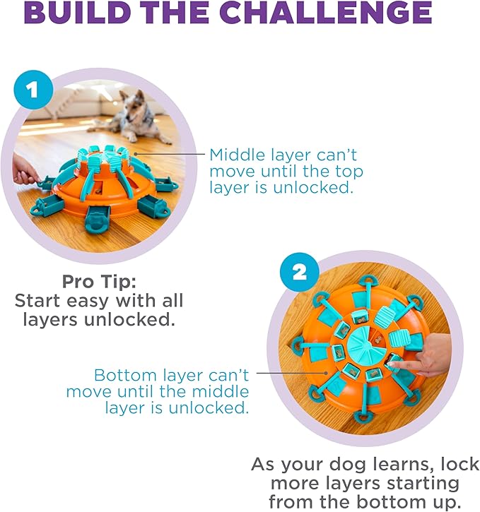 Outward Hound by Nina Ottosson Tower of Treats Level 4 Expert Dog Treat Puzzle for Enrichment, Orange