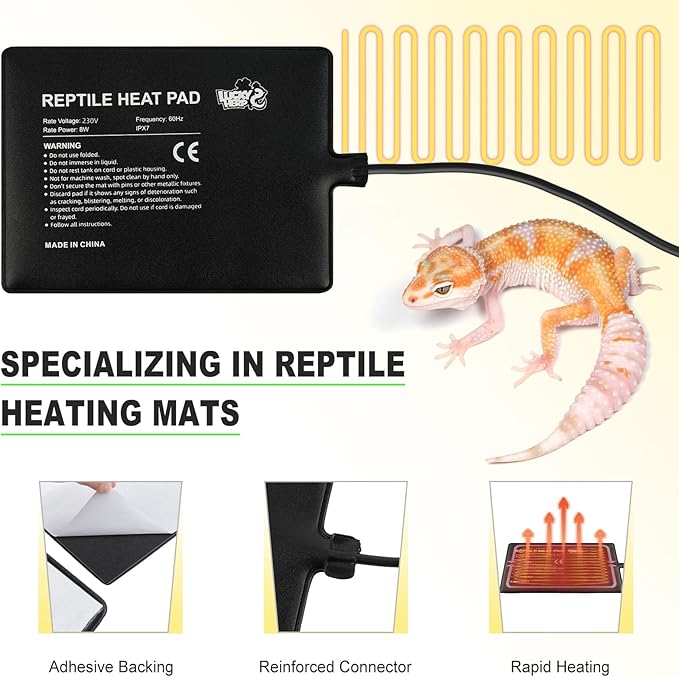 LUCKY HERP Reptile Heat Pad 8x12 Inch 16w, Under Tank Terrarium Heating Pad with Adjust Knob, Reptile Heat Mat for Turtle, Lizard, Hermit Crab, Frog, Snake