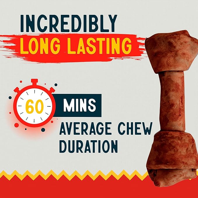 Canine Chews 8-9 Inch Beef Basted Knotted Rawhide Bones for Large Dogs - Durable Rawhide Bones for Medium and Large Dogs - Long Lasting Dog Rawhide Bones with for Aggressive Chewers - 10 Pack