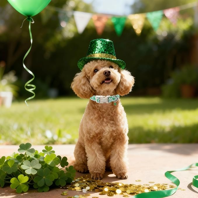 St Patricks Day Dog Collar for Giant Large Dogs - Leopard Lucky Clover Dog Collars, Lightweight Adjustable Irish Green Festival Shamrock Dogs Collars with Quick Release Buckle XL