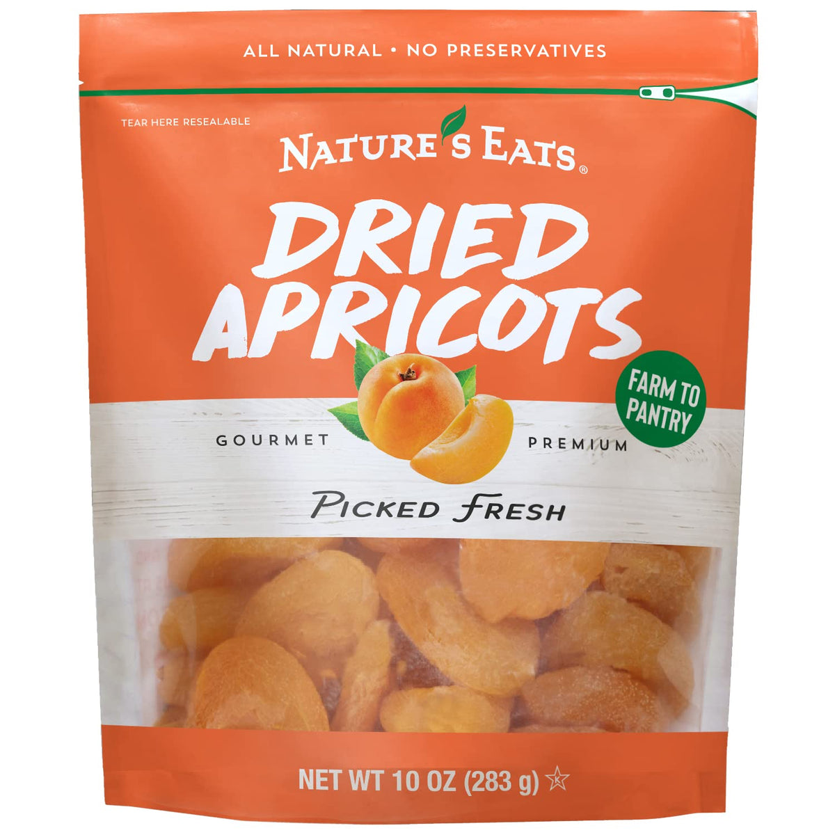 Nature's Eat sun-dried Turkish apricots - organic, no sugar added, gluten-free, vegan snack for adults and kids in 10 oz resealable bag