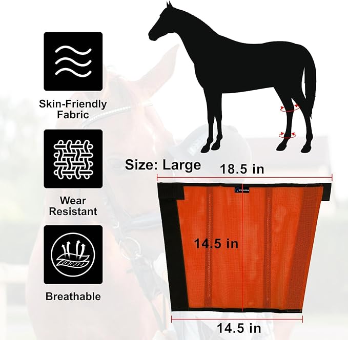 FOXLVDA Horse Fly Boots - Fly Boots for Horses Set of 4, Comfortable Horse Leggings, Mesh Material Design with Metal Support Bars for Reduces Stomping & Leg Fatigue (Orange, Large)
