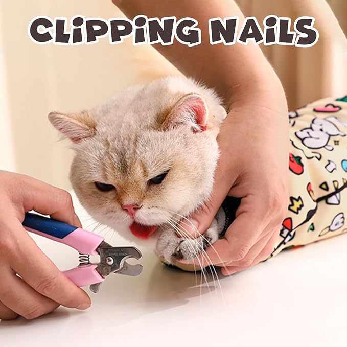Cat Grooming Wrap, Self-Adherent Soft Cat Blanket to Wrap, Nail Clipping, Anti-Bite, Anti-Scratch, Anti-Escape Calming Wrap (Dalmatian Print, 0-3 lbs)