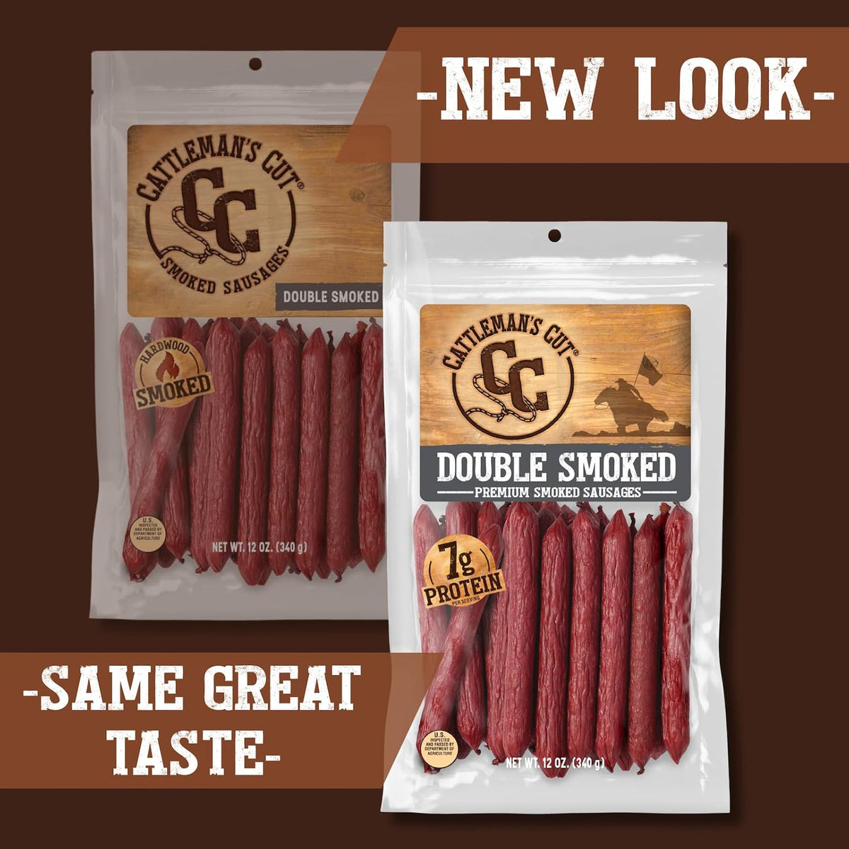 Cattleman's Cut Double Smoked Sausages Meat Sticks, Premium Protein Snacks, Keto Friendly, Gluten Free, Carnivore Travel Snack, Resealable Bag, 12 Ounce